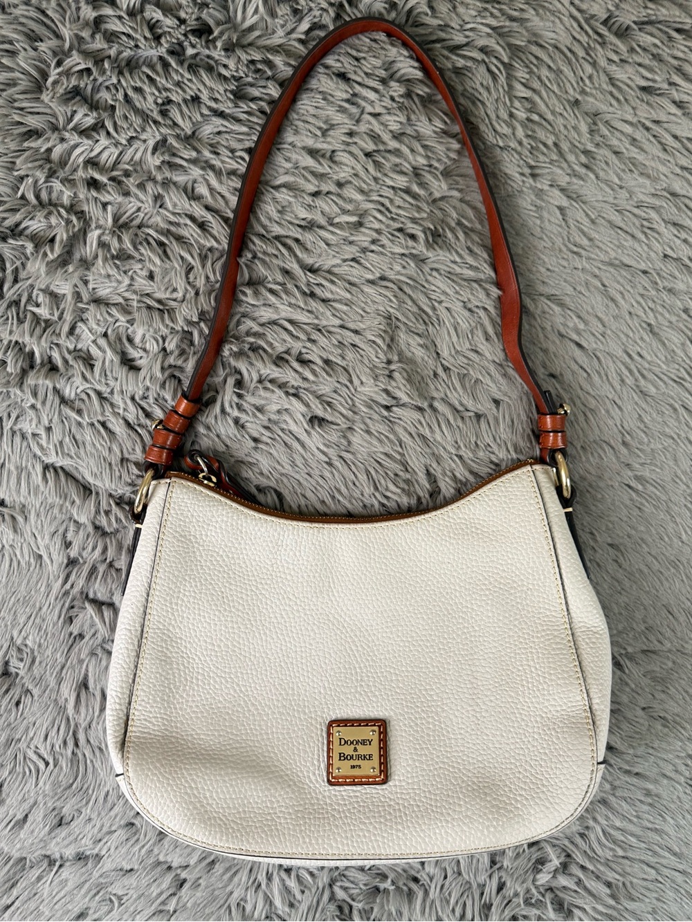 Dooney & Bourke Ivory Pebbled Leather Shoulder Hobo Bag British Tan
